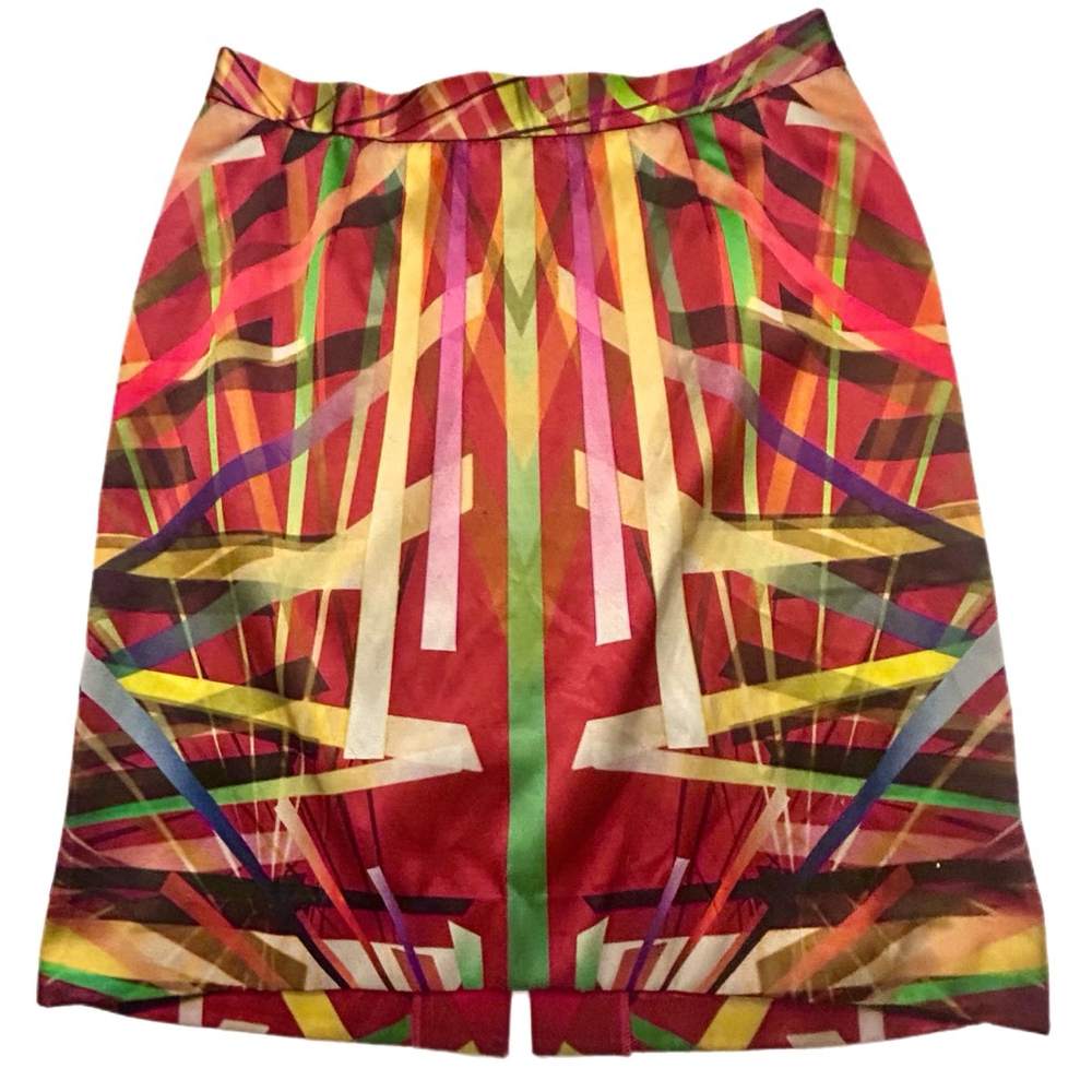 Rare Vintage ESCADA Silk Bauhaus Geometric Print Pencil Skirt Boutique Luxury 40